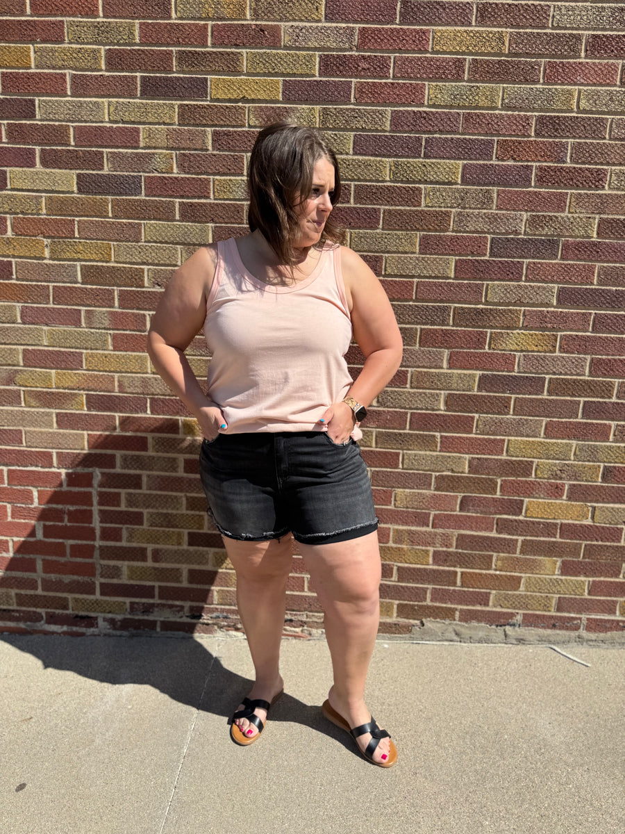 Plus Washed Black Cuffed Denim Shorts