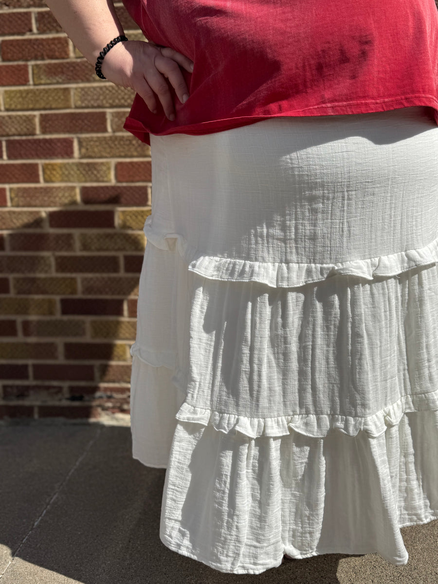 Plus Elastic Waist Ruffle Seamed Textured Skirt