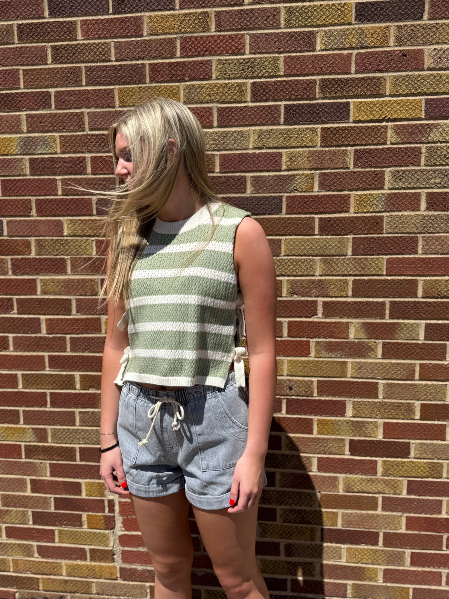 Textured Stripe Side Tie Vest