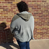 Plus Round Neck Striped Button Down Hoodie