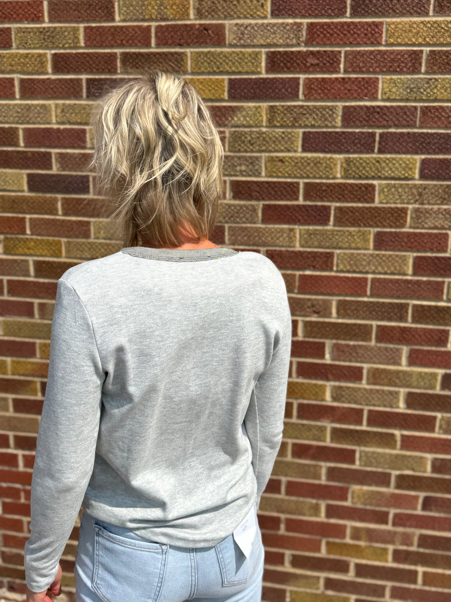 Brushed Contrast Trim Button Henley Top