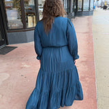 Plus Long Sleeve Split Neck Maxi Dress