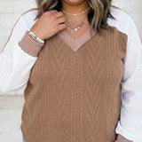 Plus V Neck Lace Sleeve Patchwork Top