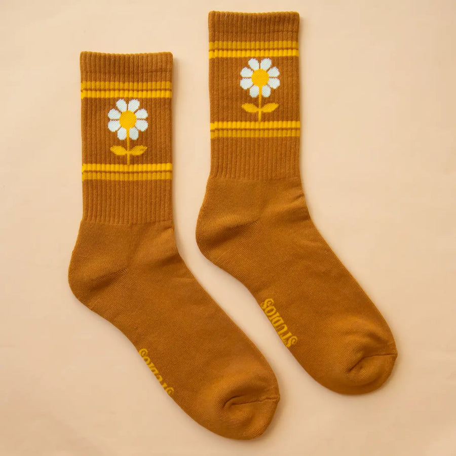 Retro Flower Striped Ribbed Socks