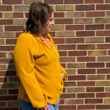 Plus Button Down Ruffle Neck Top
