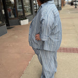 Plus Striped Linen Wide Banded Pants