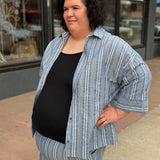 Plus Striped Linen Half Sleeve Top