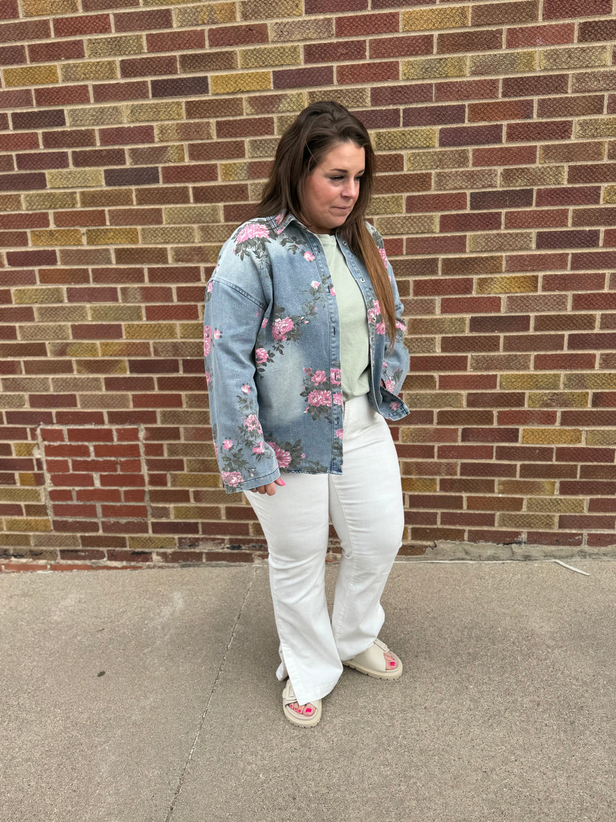 Floral Print Denim Top