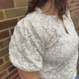 Floral Textured Balloon Sleeve Top
