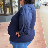 Plus Pleated Long Sleeve Knit Top