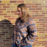 Mock Neck Button Down Plaid Shirt