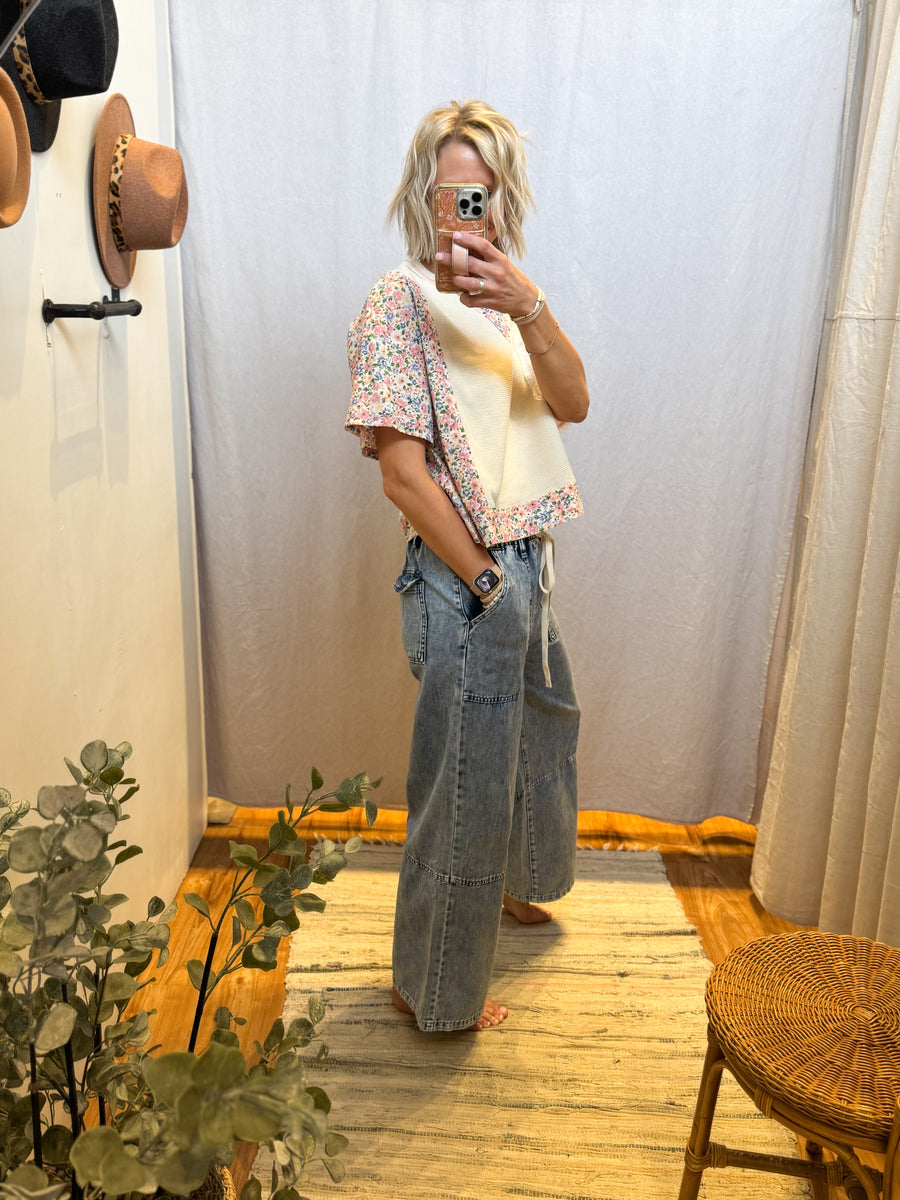 Thermal/Gauze Top w/Floral Print