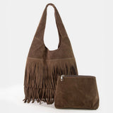 Suede Fringe Hobo Bag w/Zipper Pouch