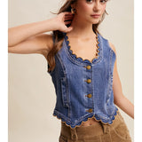 Scallop Trim Denim Vest