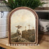 Arched Lamb w/Crosses Sign 6x8"
