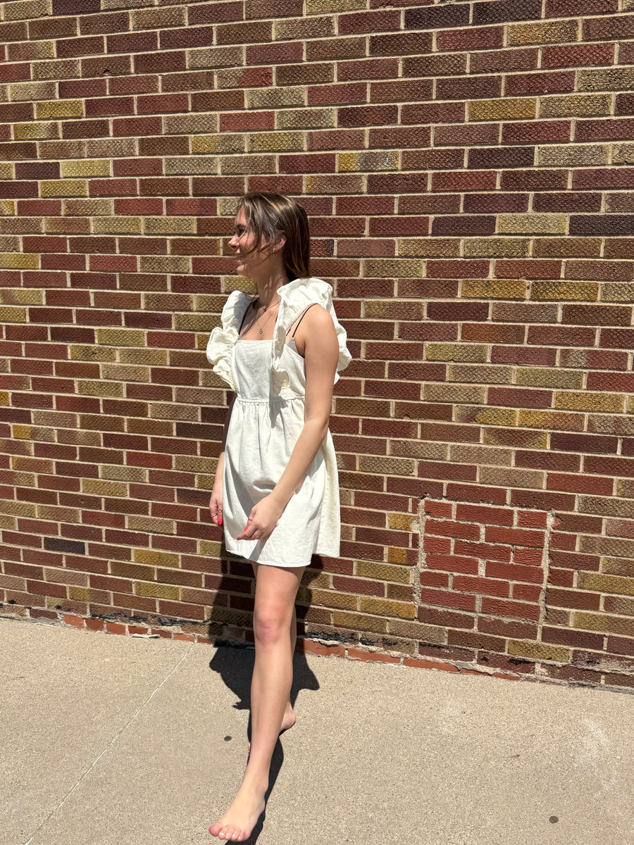 Ruffle Sleeve Twill Dress