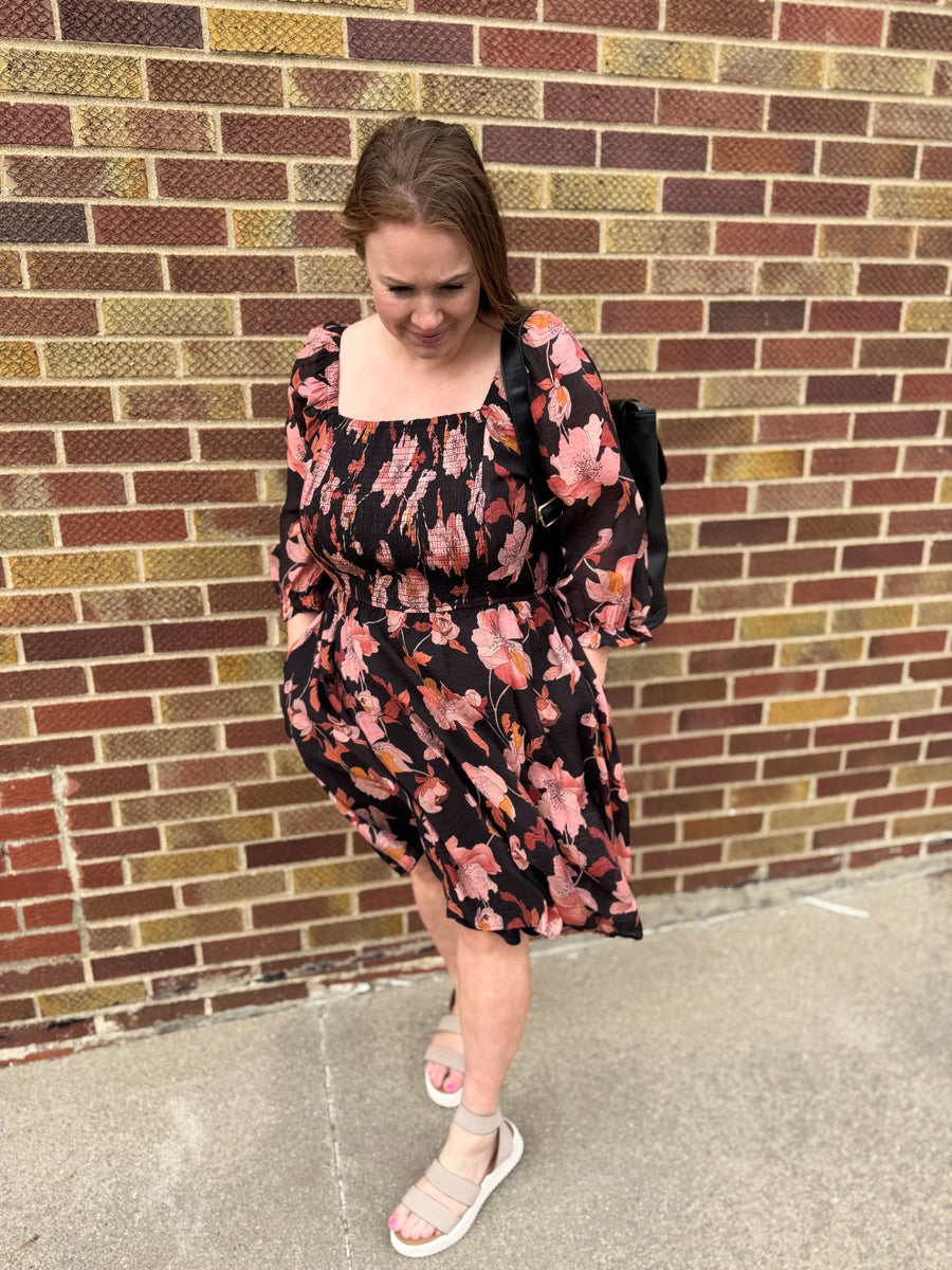 Plus Floral Print Smocked Dress