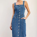Mineral Wash Button Down Denim Midi Dress