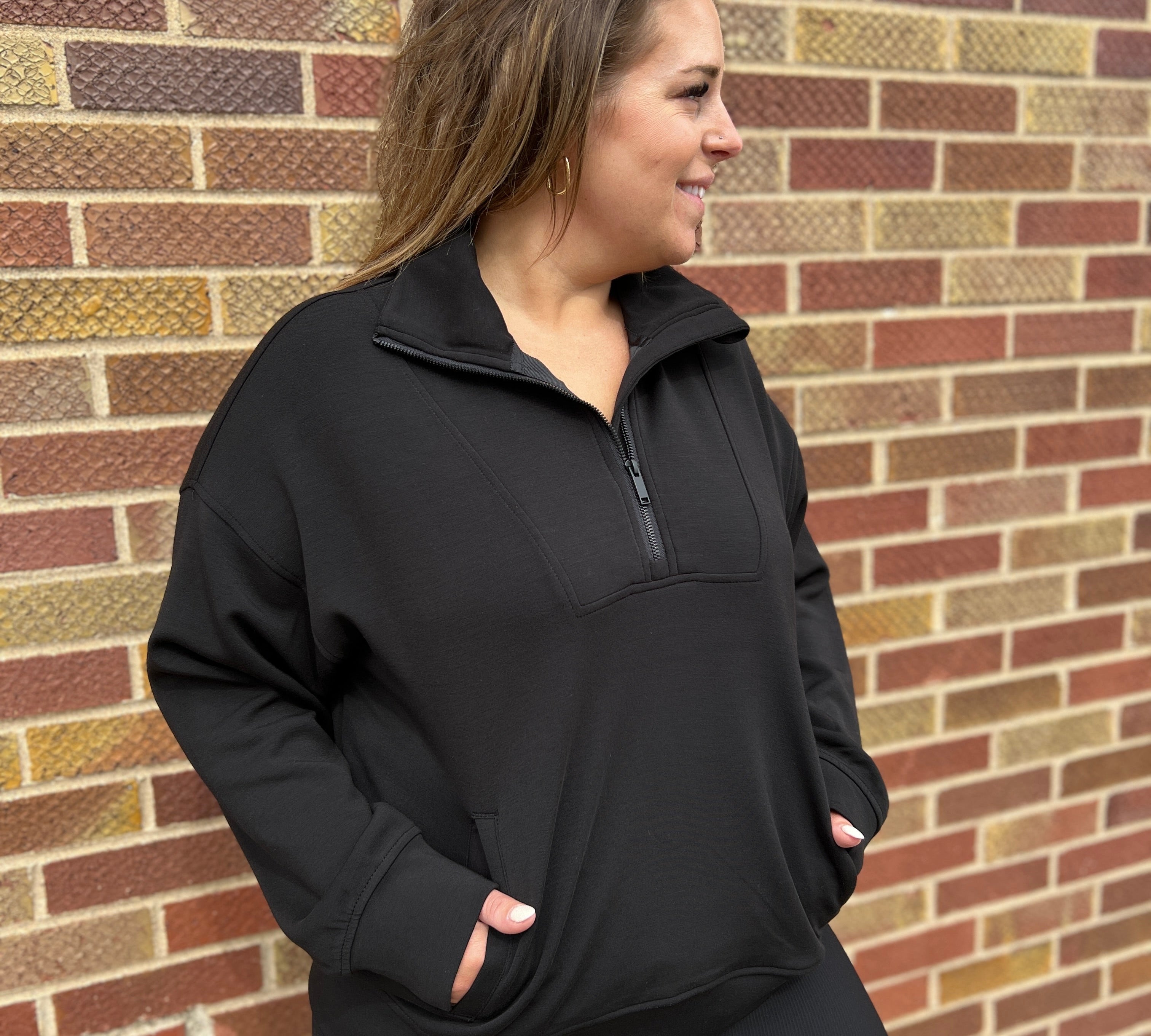 Plus Modal Poly Quarter Zip Funnel Neck Pullover