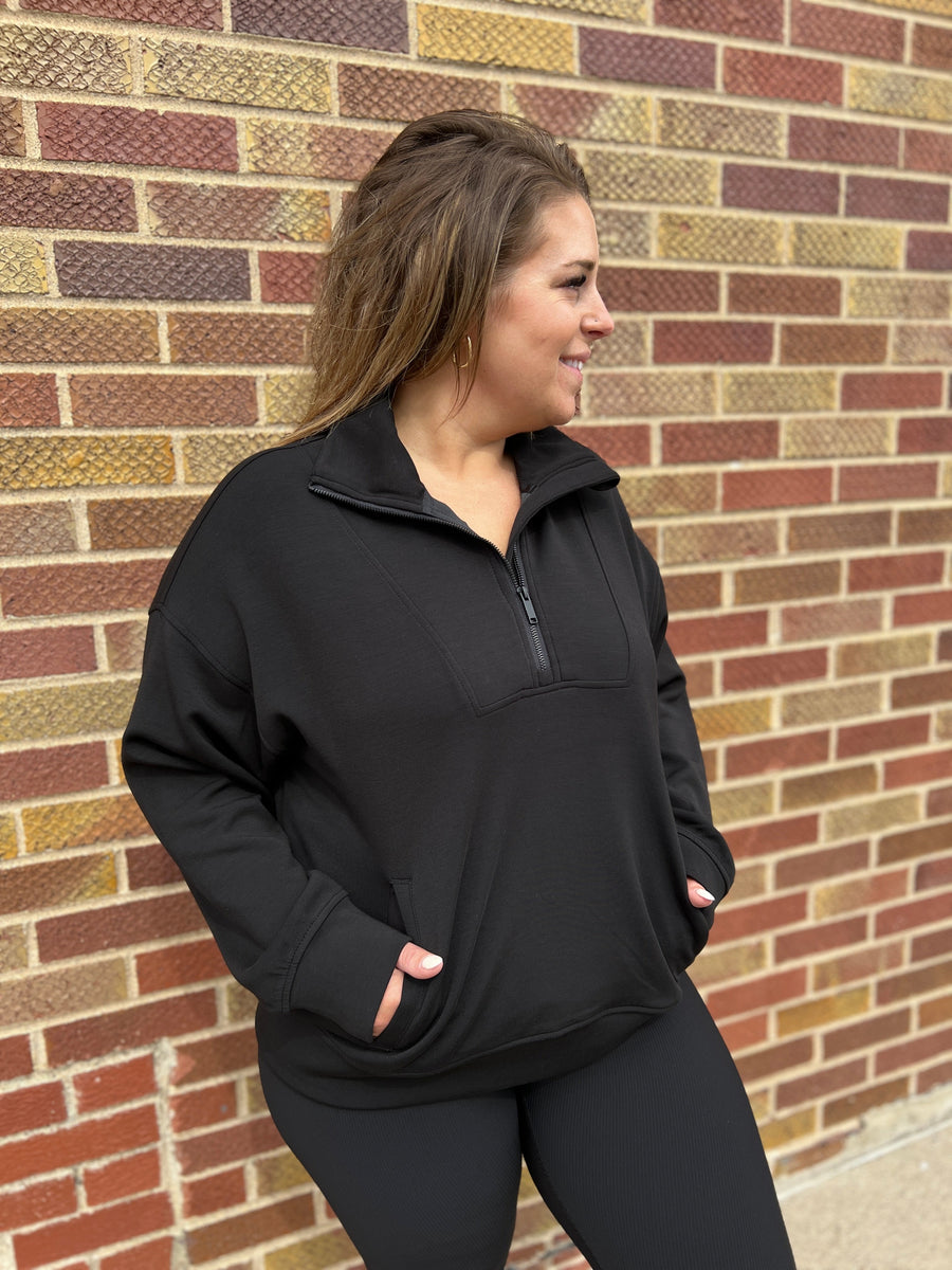 Plus Modal Poly Quarter Zip Funnel Neck Pullover