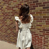 Ruffle Sleeve Twill Dress