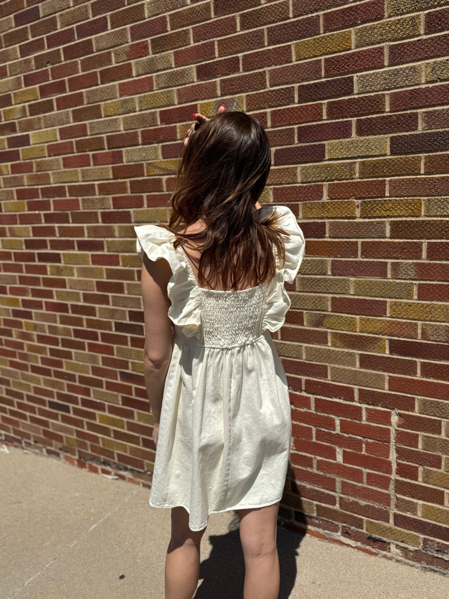 Ruffle Sleeve Twill Dress