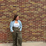 Plus Woven Stripe Elastic Smocking Pants