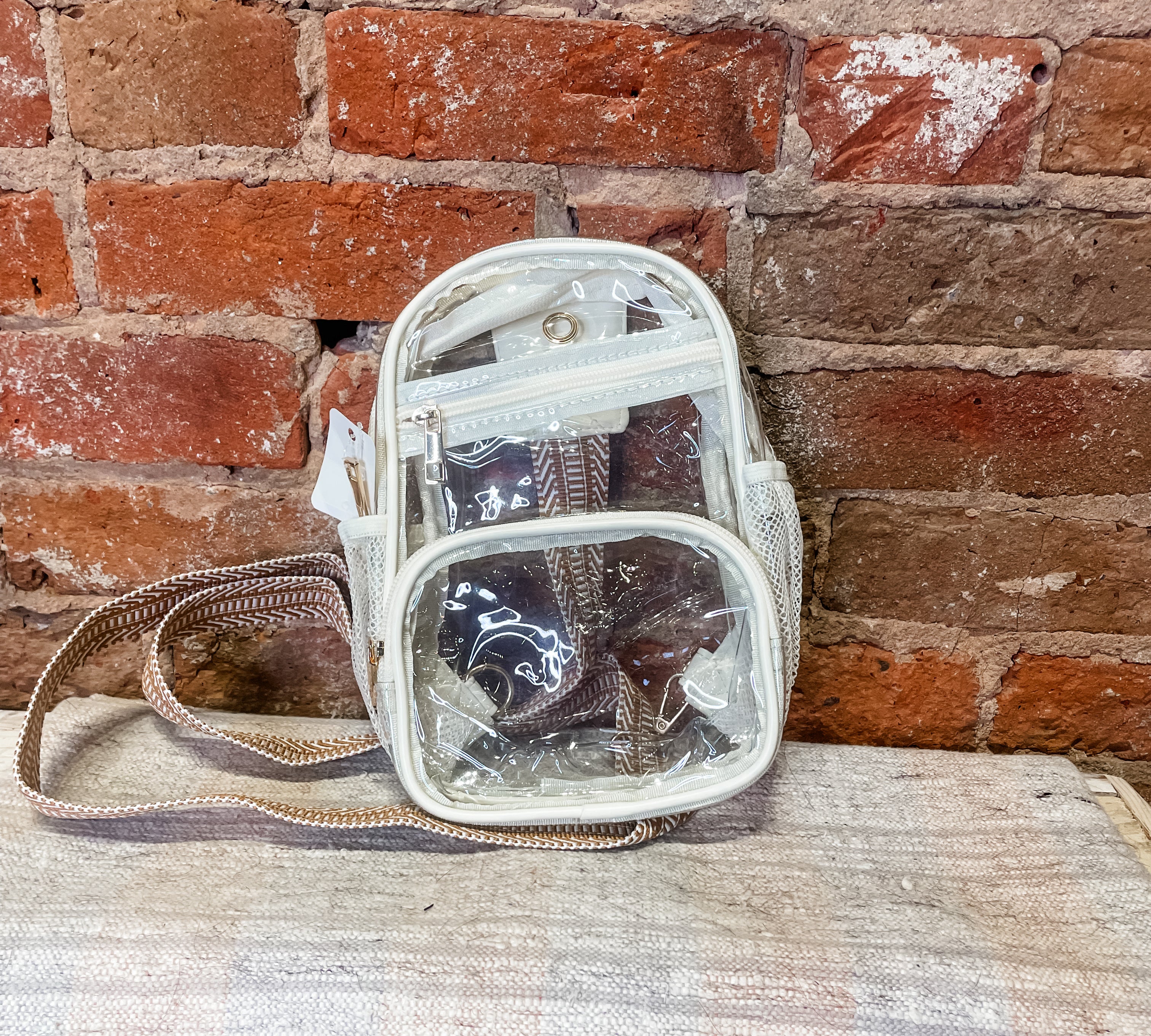 Clear Sling Bag with Front Zipper Pocket & Side Mesh Pocket