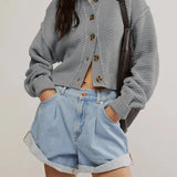 Solid Loose Fit Knit Crdigan