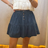 Denim Tiered Mini Skirt w/ Button Detail