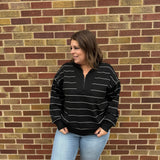 Plus Modal Scuba Stripe V Neck Jacket