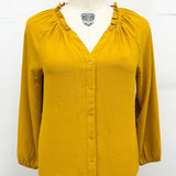 Plus Button Down Ruffle Neck Top