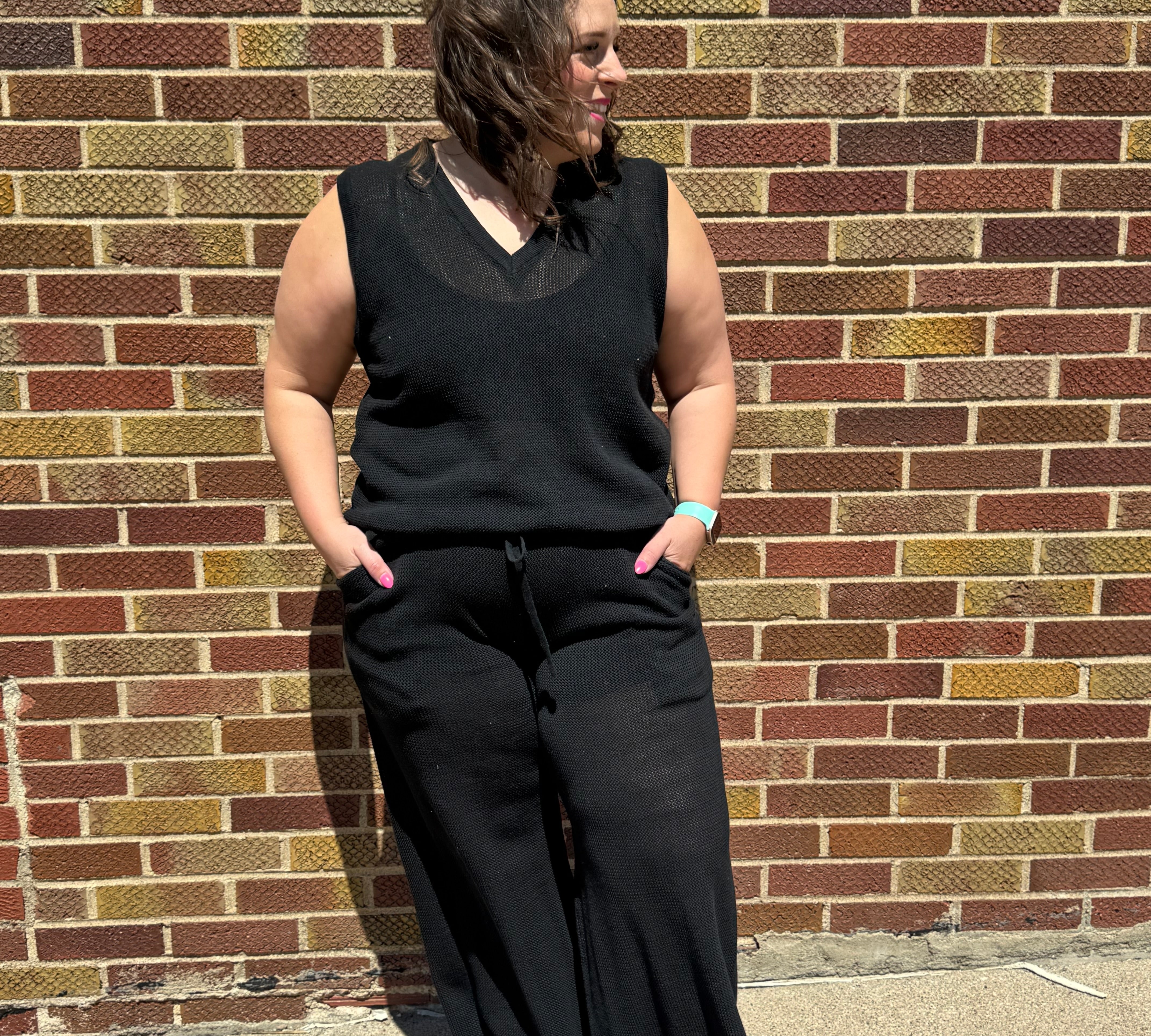 Wide Leg Pant w/Ribbed Hem