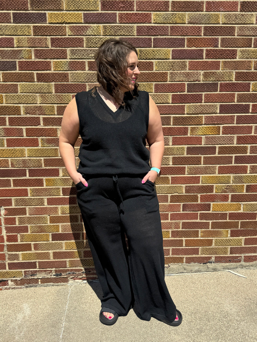 Wide Leg Pant w/Ribbed Hem
