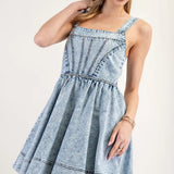 Denim Contrast Sleevless Midi Dress