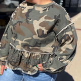 Camo Printed Tiered Ruffled Top