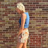 Western Print Elastic Waist Pull On Shorts