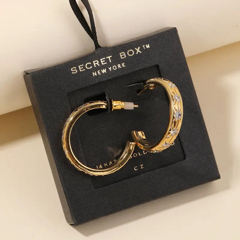 Secret Box Cz Stud Hoop Earring