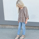 Girls Floral Embroidery Puff Sleeve Square Neck Top