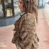 Plus Leopard Print Puff Sleeve Top w/Bow