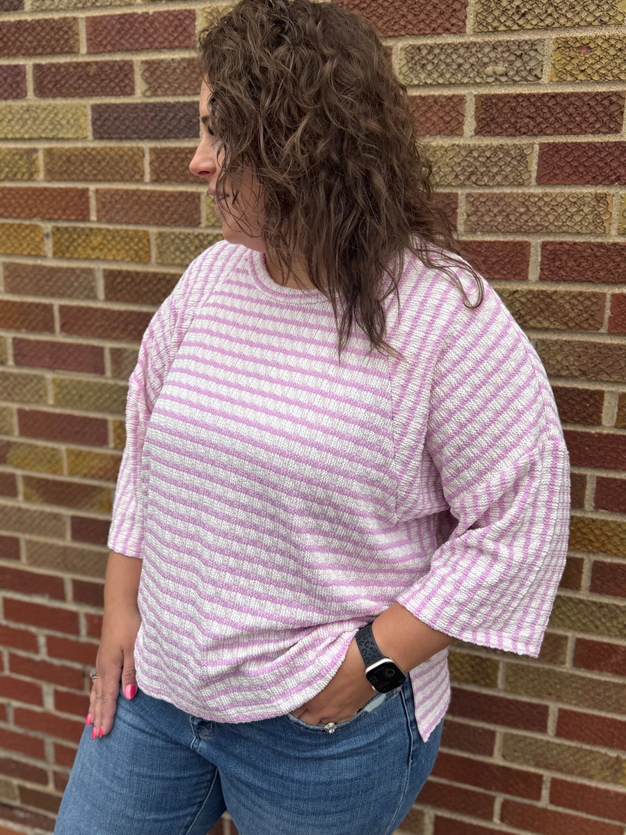 Textured Stripe Contrast Stitch Top