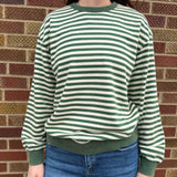 Green & Cream Stripe French Terry Top