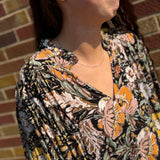 V Neck Black Floral Print Top