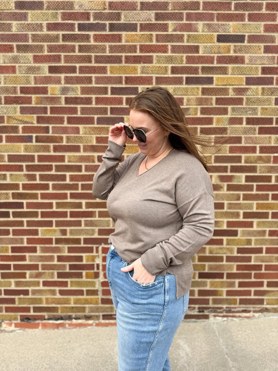 Plus V-Neck Drop Shoulder Sweater