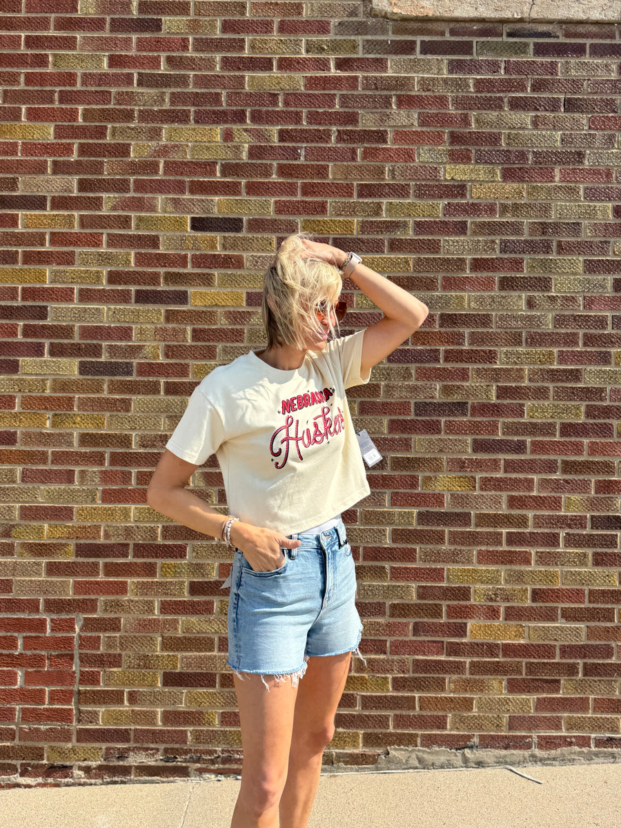 Nebraska Embroidered Laso Luxe Crop Tee
