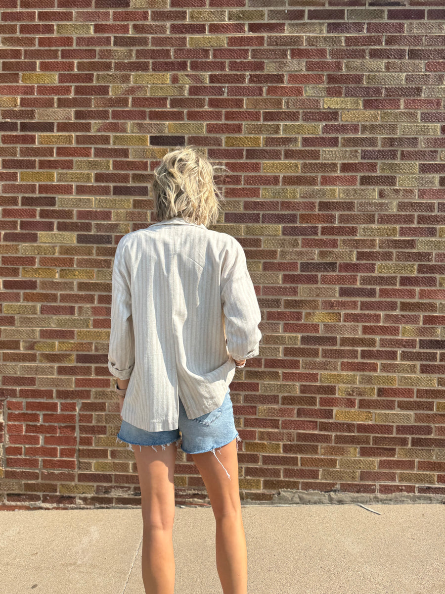 Striped Pocket Linen Blazer