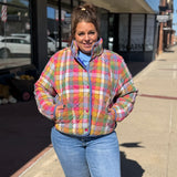 Vintage Plaid Quilted Jacket w/Pockets