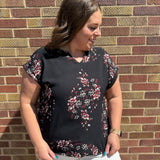 Plus Black/Floral V-Neck Top