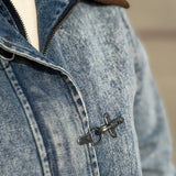 Contrast Collar Washed Denim Jacket