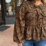 Plus Leopard Print Puff Sleeve Top w/Bow